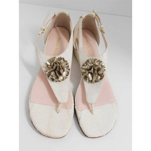New Taryn‎ Rose Kandi Ivory Snake Rose GoldLEather Flower Flat Sandals 7.5 M - Picture 3 of 7